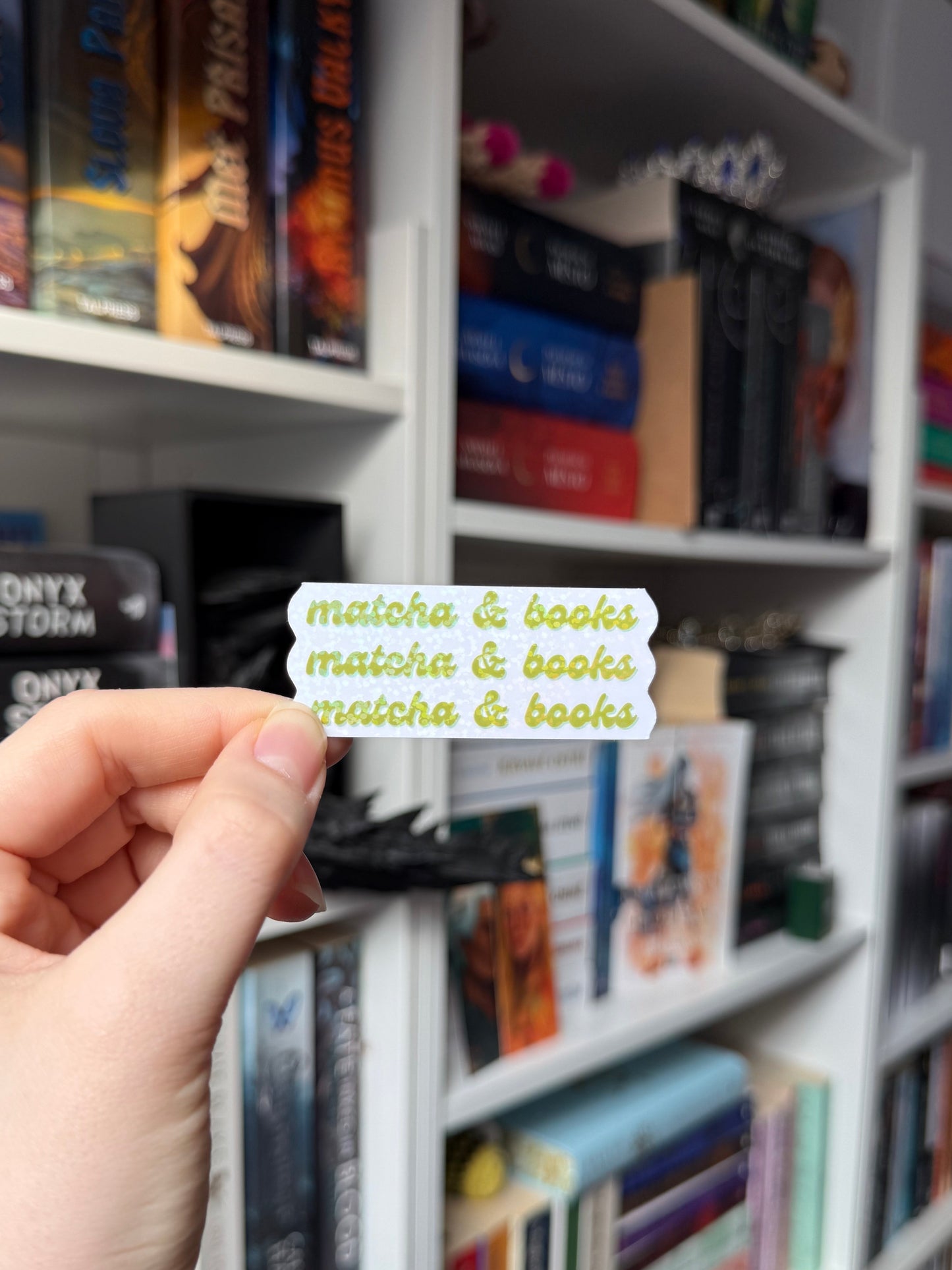matcha & books - laminated sticker