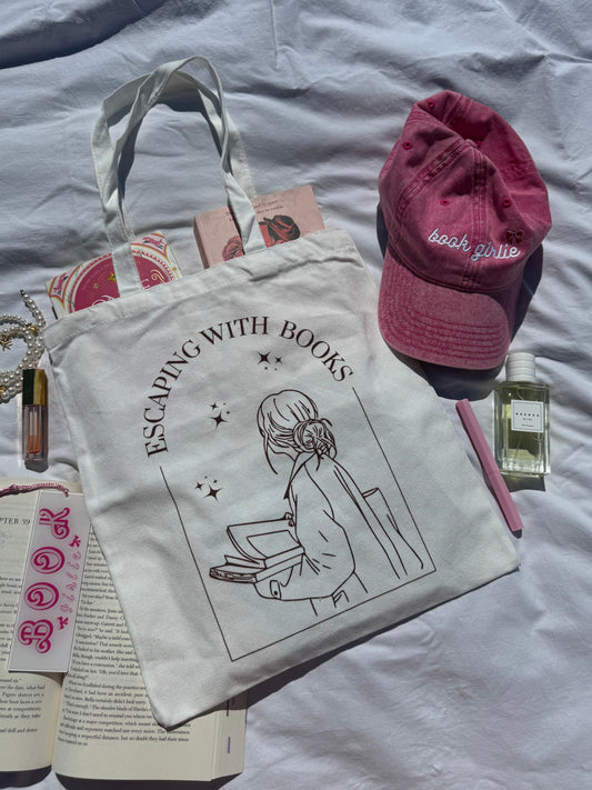 escaping with books - tote bag
