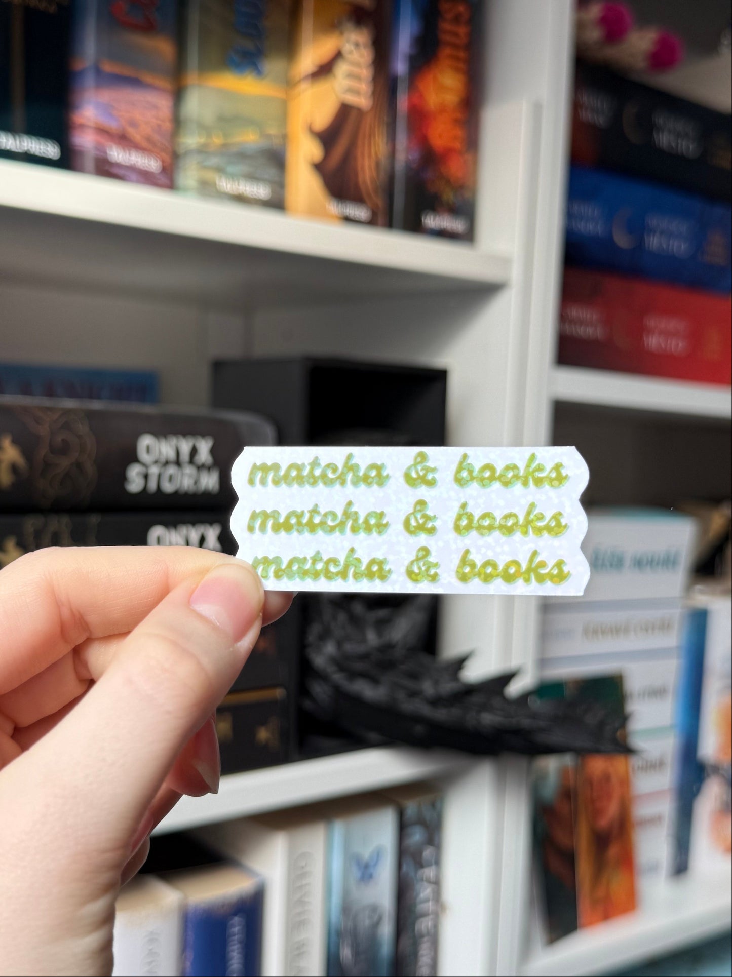 matcha & books - laminated sticker