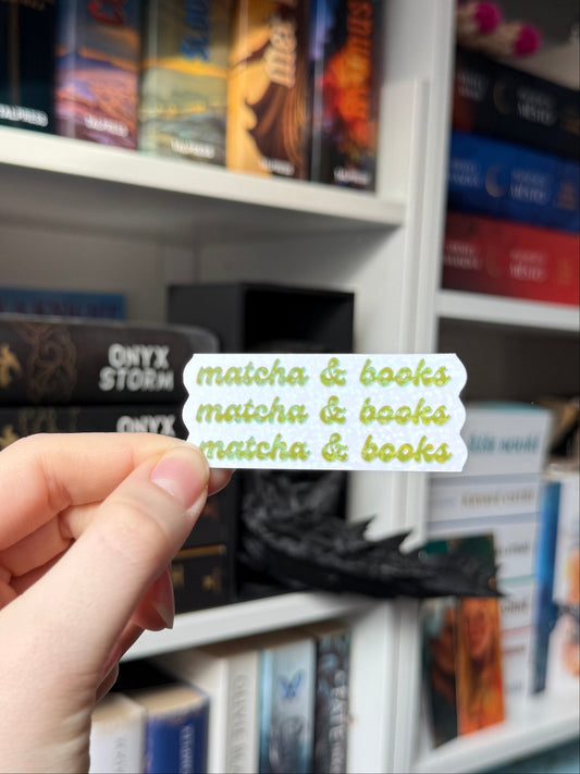 matcha & books - laminated sticker